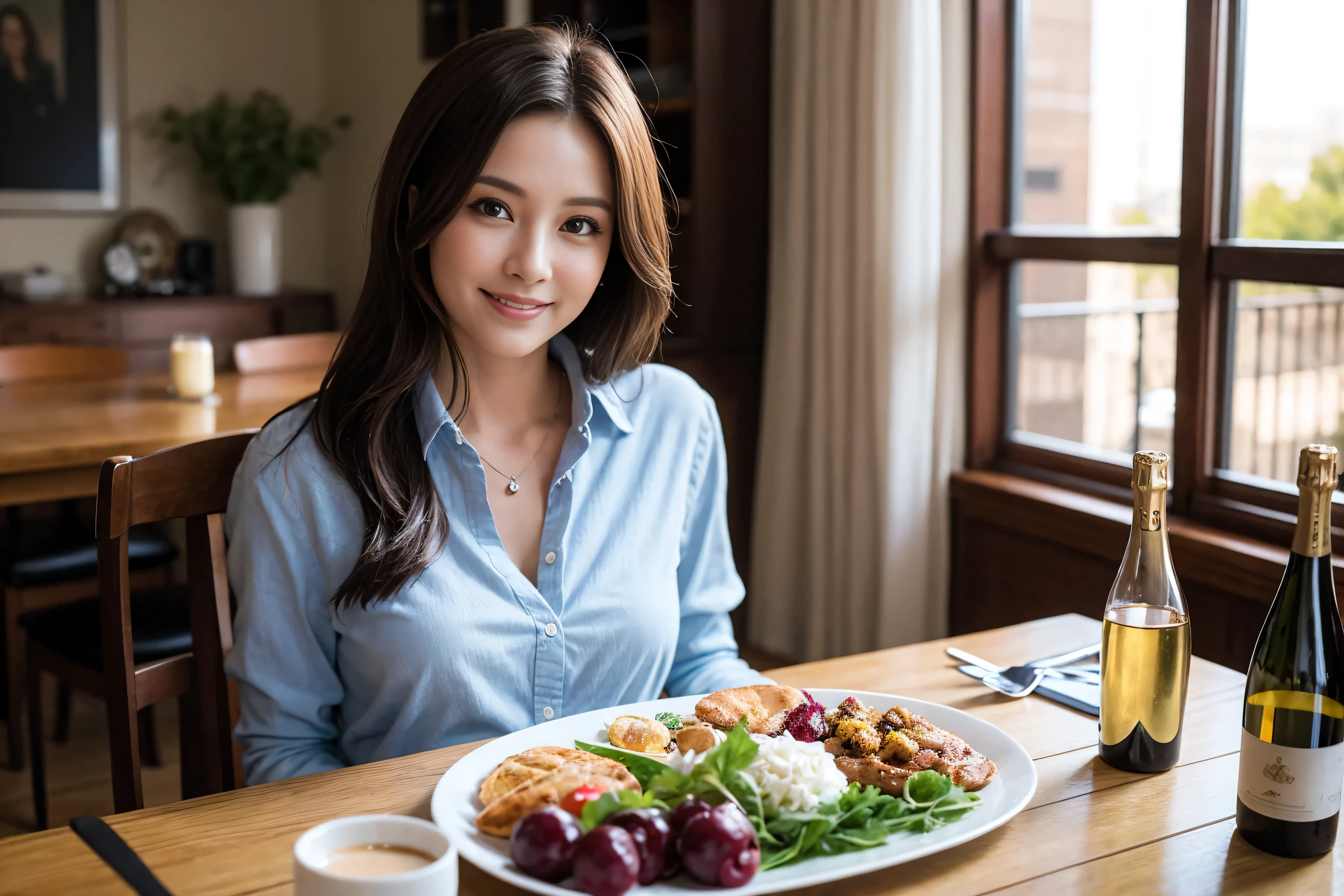 ((highest quality、8k、masterpiece:1.3))、Sharp focus:1.2、Beautiful woman perfect body:1.4、Slim body、Couple、Lovers、((Bob Hale、Straight hair:1.2))、(to be born, highest quality, masterpiece:1.5), (Realistic, Intricate details:1.2), Ultra-high resolution, Amazing view of the sunset sky and clouds、A bright smile、A lovely woman with a smile、Bright image、2. The beauty of wine, Beautiful Face, blue eyes, The light shines on your face, Blushing, short hair,Bright Face、 (42 years old), 39 years old, Lady、red wine 、Appetizers、Italian food、Wine bottle、Champagne、sparkling wine、Two beauties、Brown Hair、Shortcuts、Long sleeve shirt、dress、Pretty Woman 1, (Slim face), (The body is slim), (Brown Hair), (Shortcuts), cheeks turn a little red,Attractive beauty、, Out of the window, A beautiful and detailed night view unfolds.........., restaurant, In a prominent place (From the waist up) Nova Frog Style, actress, model, Upper Body, White wine, slim, wine glass, Wine glass placed in the center, smile, (smile: 1.15), Beautiful fine grain, Depth f/2,saturation, High Contrast, Strong light and shadow,Moist Body:1.5、3D texture、Delicate eyes、Brown Hair、The hair is very shiny、