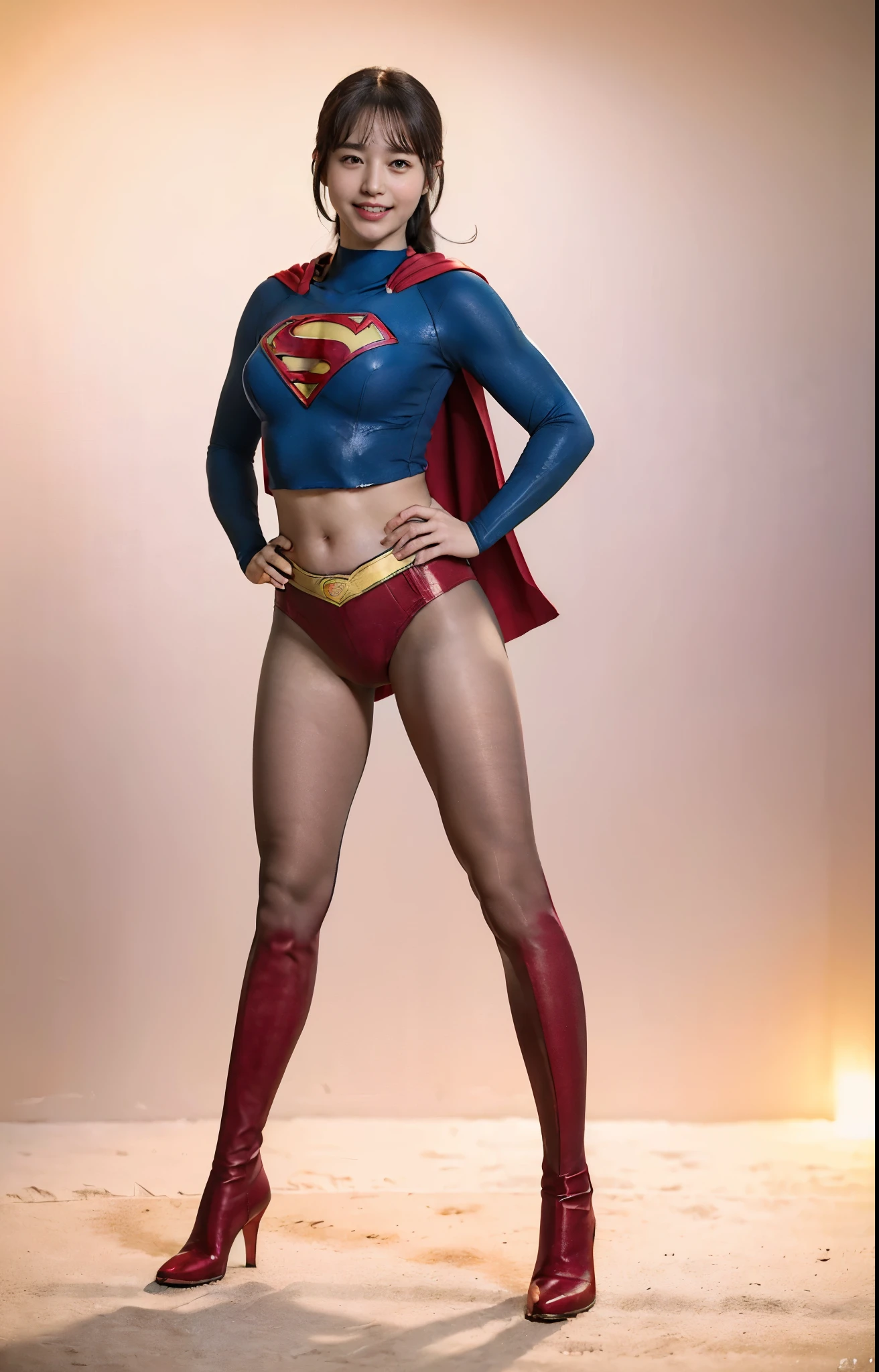 No background、(((Beautiful legs in black tights.)))、(((Legally express the beauty of your smile)))、((((Make the most of your original images)))、(((体にぴったりフィットするSupergirl Costume)))、(((Supergirl Costume)))、(((Beautiful twin tail hairstyle)))、(((She is winking cutely.)))、(((Please wear black tights....、Wear red boots)))、((Best image quality、8k))、((highest quality、8k、masterpiece:1.3))、(((Preserve background )))、Sharp focus:1.2、Beautiful woman with perfect figure:1.4、Slim Abs:1.2、Wet body:1.5、Highly detailed face and skin texture、8k