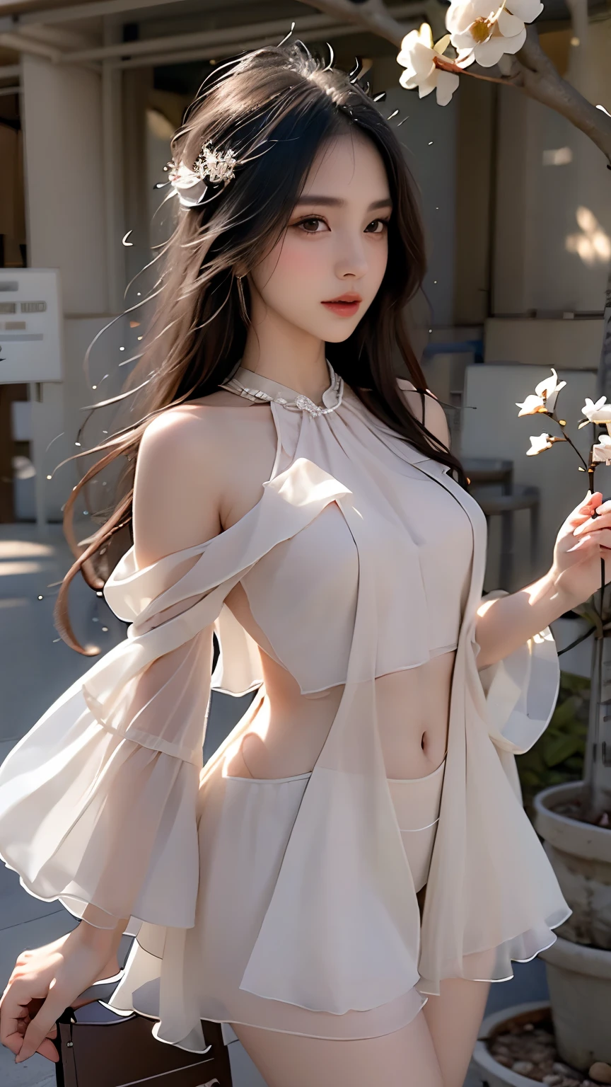 summer shortdress,dress, masterpiece，best quality，high quality，High definition，high quality的纹理，high quality的阴影，High details，beautiful details，fine details，Extremely detailed CG，Detailed texture，lifelike面部表现，lifelike，rich and colorful，exquisite，sharp focus，(intricate detailake up，PureErosFace_V1:0.5)，(Beautiful details, exquisite face，(Beautiful details, exquisite eyes)，Perfectly proportioned face，highDetails of the skin，Details of the skin，Four fingers and one thumb in optimal proportions，emaciated:1.3)，1 girl，17 years old，high，(Smooth abs:1.55)，pretty，Perfect，high，((bare shoulders)), ((The skirt is short)), (long legs)，(straight legs)，(thin waist)，((White skin))，White skin，((White skin))，(emma watson)，Big breasts，((Caucasian))，light blonde hair，Stand with legs apart，looking at the audience，whole body，Portrait of cute blonde girl，((Cherry tree)), ((Standing under the cherry tree,Look into the distance))，bloom，orange mist，sports，Wisps of hair，lifelike，high quality渲染，amazing art，high quality，film texture，Fujifilm XT3，dream