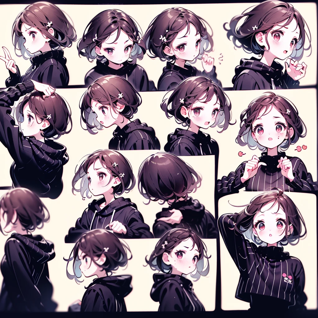 realism, (((Better Quality: 1.4))), ((Very detailed: 1.4)), Very detailed gouache portrait of a beautiful woman with red lips and black outfit, number, comics, Actual, Emoji Pack,(9 Emojis,Emoji Table,constellation),9 poses and expressions(anger,surprise,have a good time,wake up,laughing out loud,Suspect,angered,I touch your head,Cute items for sale, hang on),Anthropomorphic style,Disney Style,Black Line,9 different emotions,9 poses and expressions,8k