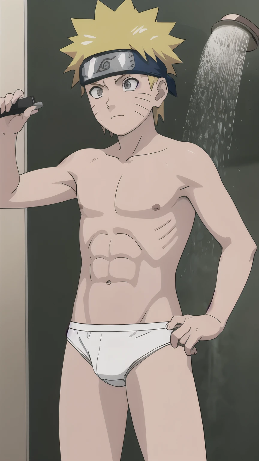 Naruto, shirtless, underpants, white brief, showering, -yeld bo