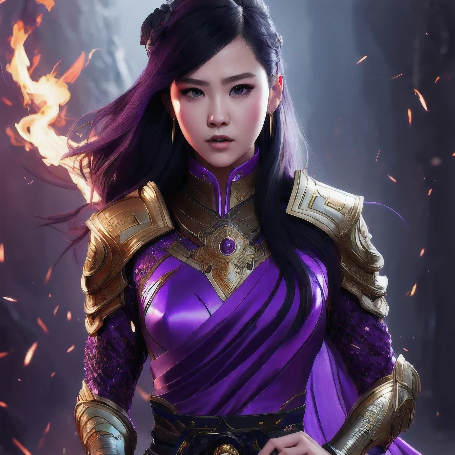 (((Disgusted look)))there is a 18 years old in a purple dress holding a dragon, wlop and ross tran, ross tran 8 k, fantasy art style, chengwei pan on artstation, a beautiful fantasy empress, ross tran and wlop, ruan jia and artgerm, the dragon girl portrait, ig model | artgerm, artgerm and ruan jia，beautiful 1girl bangs blue eyes closed mouth ear piercing earrings grey background hair ornament jewelry lips looking at viewer military military uniform nose piercing portrait realistic short hair simple background solo upper body