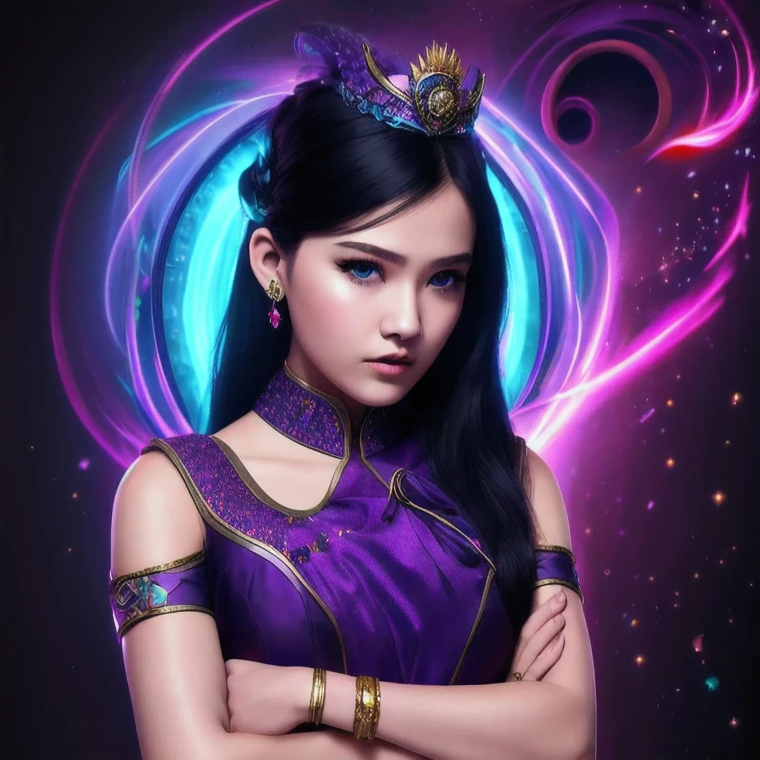 a 18 years old in a purple dress holding a dragon, wlop and ross tran, ross tran 8 k, fantasy art style, chengwei pan on artstation, a beautiful fantasy empress, ross tran and wlop, ruan jia and artgerm, the dragon girl portrait, ig model | artgerm, artgerm and ruan jia，beautiful 1girl bangs blue eyes closed mouth ear piercing earrings grey background hair ornament jewelry lips looking at viewer military military uniform nose piercing portrait realistic short hair simple background solo upper body