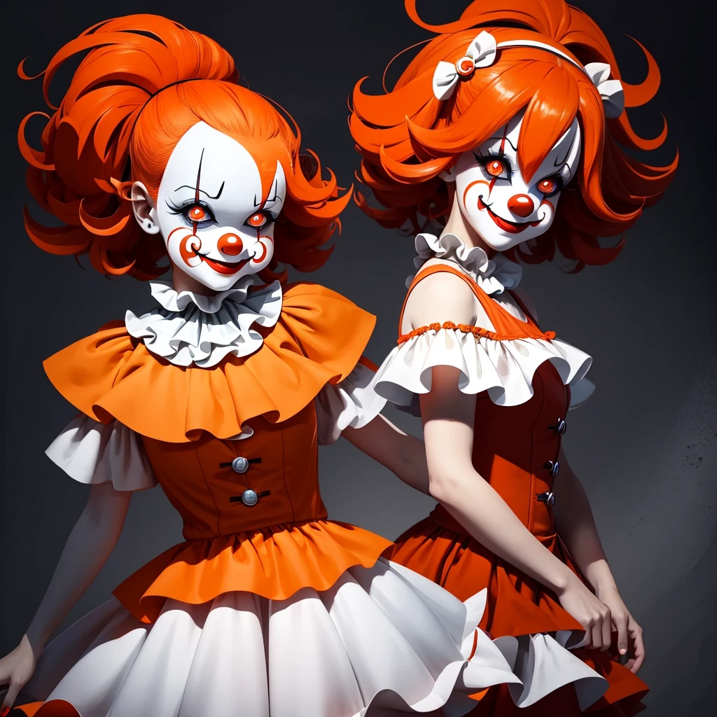 penny the clown by ejm on deviant art, in the style of light orange and dark gray, playful character design, white and red, supernatural creatures, caricature-like illustrations, magewave, charming characters --ar 3:2