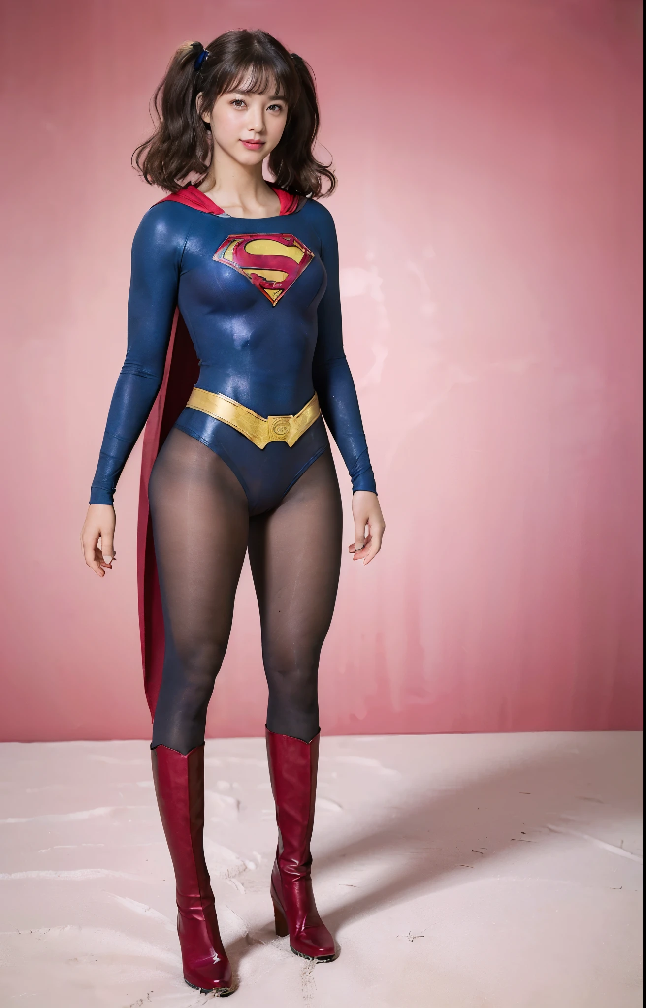 No background、(((Beautiful legs in black tights.)))、(((Legally express the beauty of your smile)))、((((Make the most of your original images)))、(((体にぴったりフィットするSupergirl Costume)))、(((Supergirl Costume)))、(((Beautiful twin tail hairstyle)))、(((She is winking cutely.)))、(((Please wear black tights....、Wear red boots)))、((Best image quality、8k))、((highest quality、8k、masterpiece:1.3))、(((Preserve background )))、Sharp focus:1.2、Beautiful woman with perfect figure:1.4、Slim Abs:1.2、Wet body:1.5、Highly detailed face and skin texture、8k