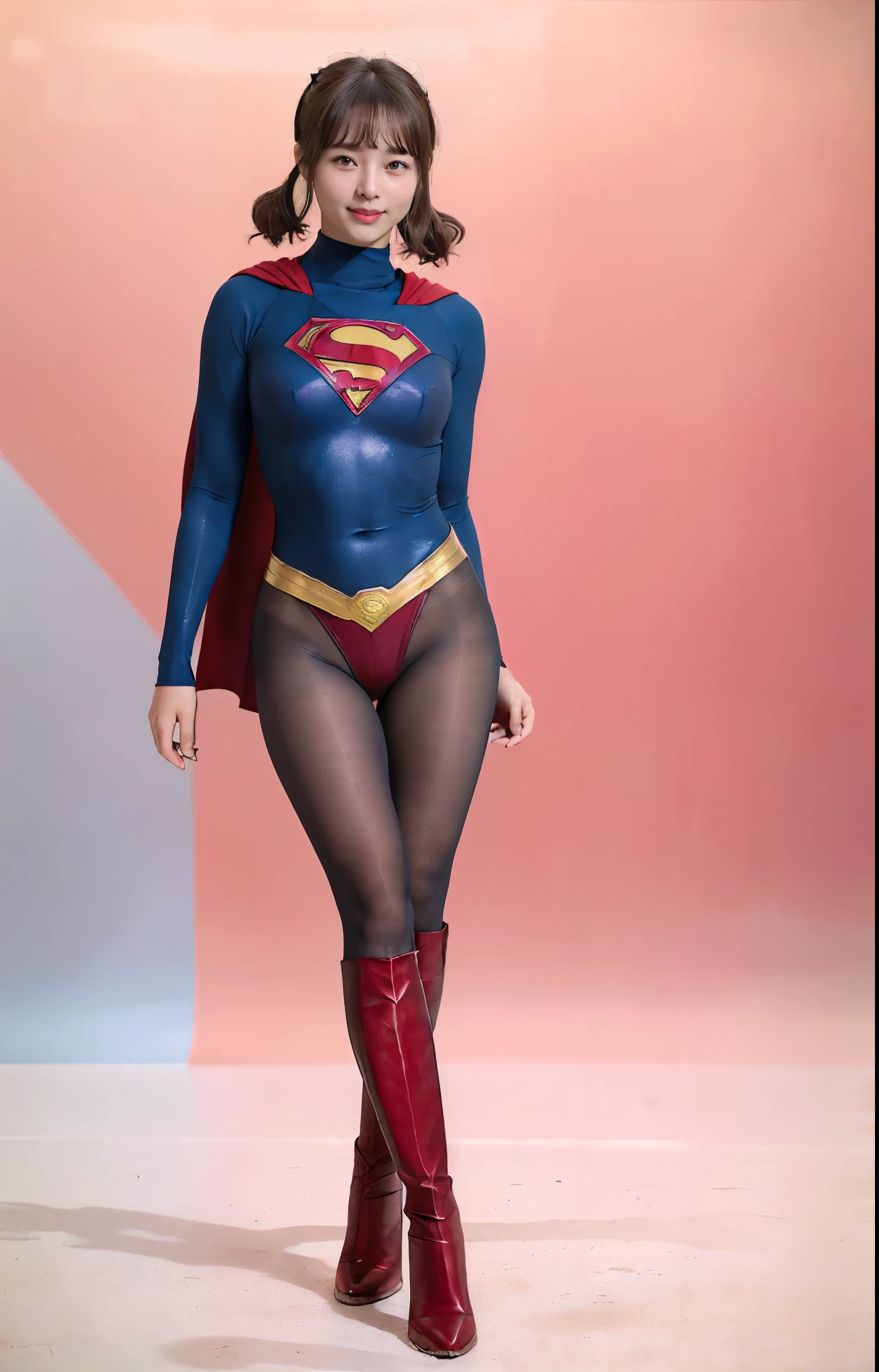 No background、(((Beautiful legs in black tights.)))、(((Legally express the beauty of your smile)))、((((Make the most of your original images)))、(((体にぴったりフィットするSupergirl Costume)))、(((Supergirl Costume)))、(((Beautiful twin tail hairstyle)))、(((She is winking cutely.)))、(((Please wear black tights....、Wear red boots)))、((Best image quality、8k))、((highest quality、8k、masterpiece:1.3))、(((Preserve background )))、Sharp focus:1.2、Beautiful woman with perfect figure:1.4、Slim Abs:1.2、Wet body:1.5、Highly detailed face and skin texture、8k