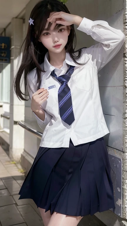 medium full shot of Cute high school girl in high ,up skirt,at school, glamor,associated press photo, sharp/prickly, eye-catching , ,clean setting, minimalistic style, --s 750 --v 6.0
