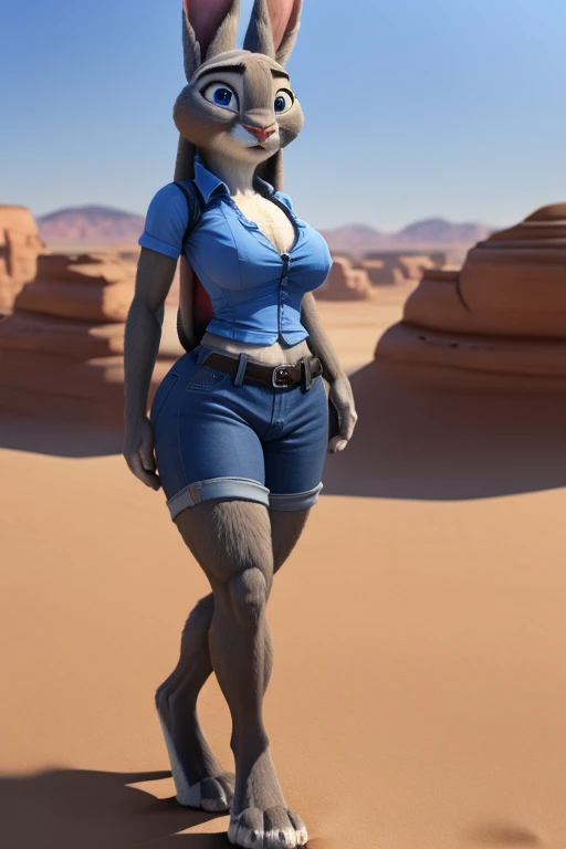 judy hopps enormous massive gigantic big large fat saggy milking breasts and enormous massive gigantic big large hard mammale ,brown skinny shorts, denim shirt,,tight clothes,in the desert, standing,realistic skin, realistic hair, realistic details on hair, realistic details in extreme quality,outdoor,thin hips, thick thighs, thick paws,bright blue eyes,focus crotch,day time at 12:00 pm
