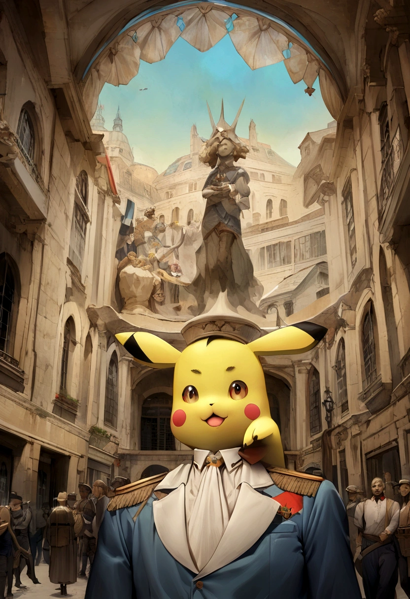 Pikachu avec le maillot de l'équipe de France devant l'élysée