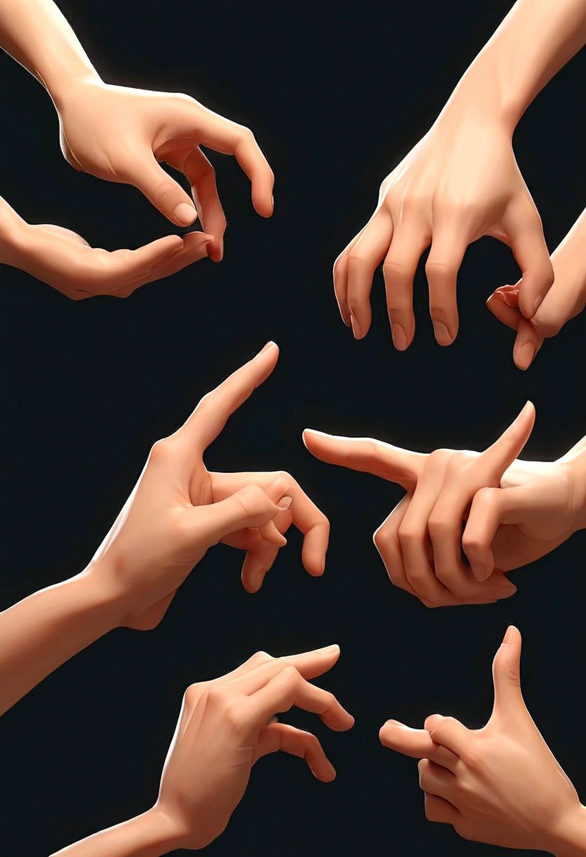 High detail of the hands, Human Hand, low poly hands, Correction hand, gesture, Hand Model, Extreme hand details, detailed and realistic hands, Hand close-up, Animation style rendering, number, elegant hands, Pixar style。Cartoon 3D。8K