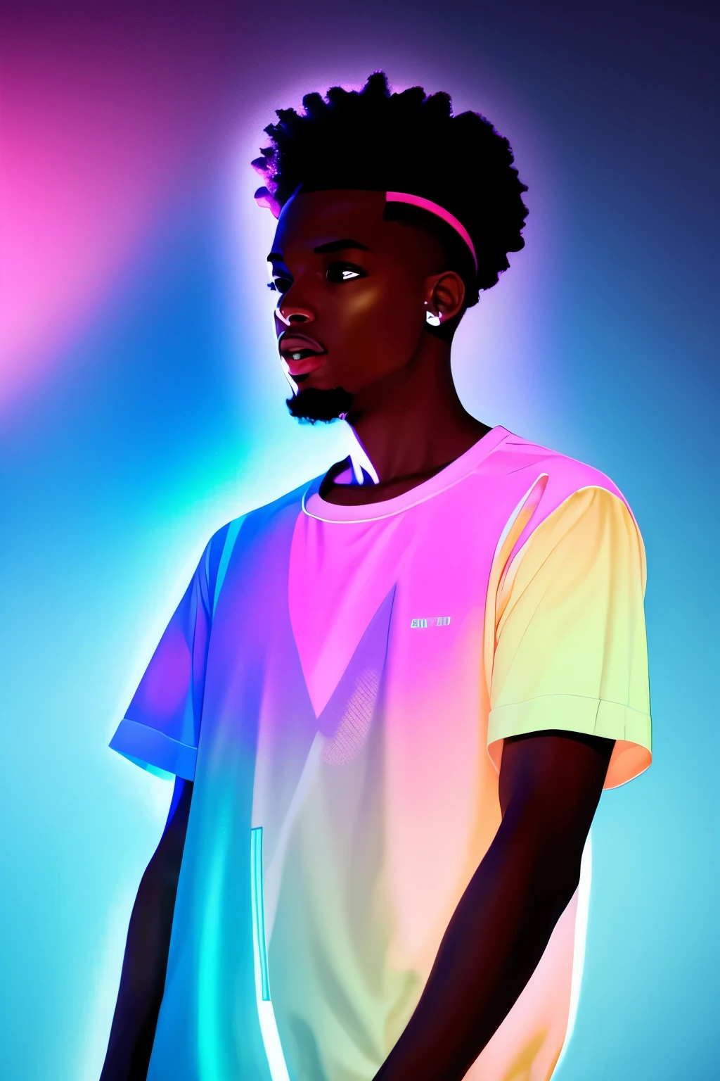 black person,singing rap,luminous design, pastel colours, summer lights