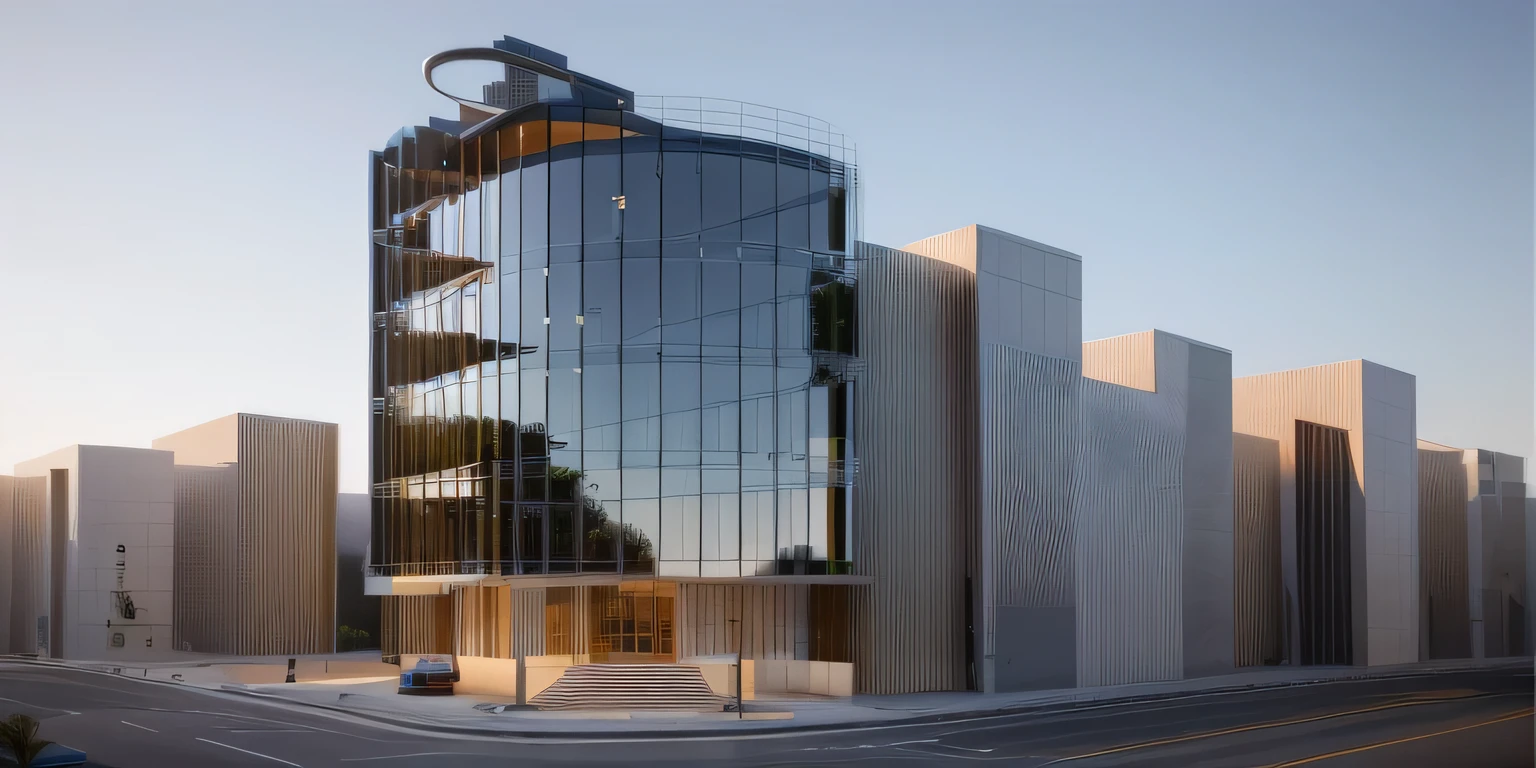 there is a large building with a curved glass front, precise architectural rendering, architectural render, office building, semi - realistic render, professional render, highly photographic render, architectural 3 d render, high detail render, architectural visualization, render in vray, lumion render, hq render, rendered in vray, photo realistic render, a photorealistic rendering