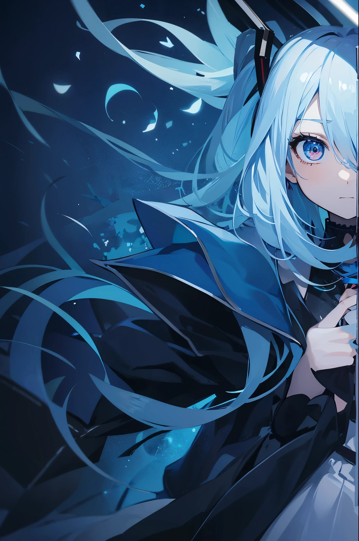 microphoneを持ってsing、sing、microphone、profile、Blue Face、arm hug、Embrace yourself、Bloodしぶき、Blue Face、Blue Skin、Hatsune Miku、zombie、Red eyes、Blue Face、Blue Skin、Bloodを流した、Gray Hair,sad,(Blue place:1.1),blue eyes、Hatsune Miku、ruins、cadaver, an ominous, woman, thin, pale, Looking into the camera, Ultra-realistic, Fully detailed, Cemetery environment, Bright Eyes, white dress torn and stained with Blood, The bone is exposed, putrid scratch, Sensual, That's horrible, 身体にscratchを負った, exposed fracture of the clavicle, smile, Very detailed, Black Short Hair, scratch, Blood,