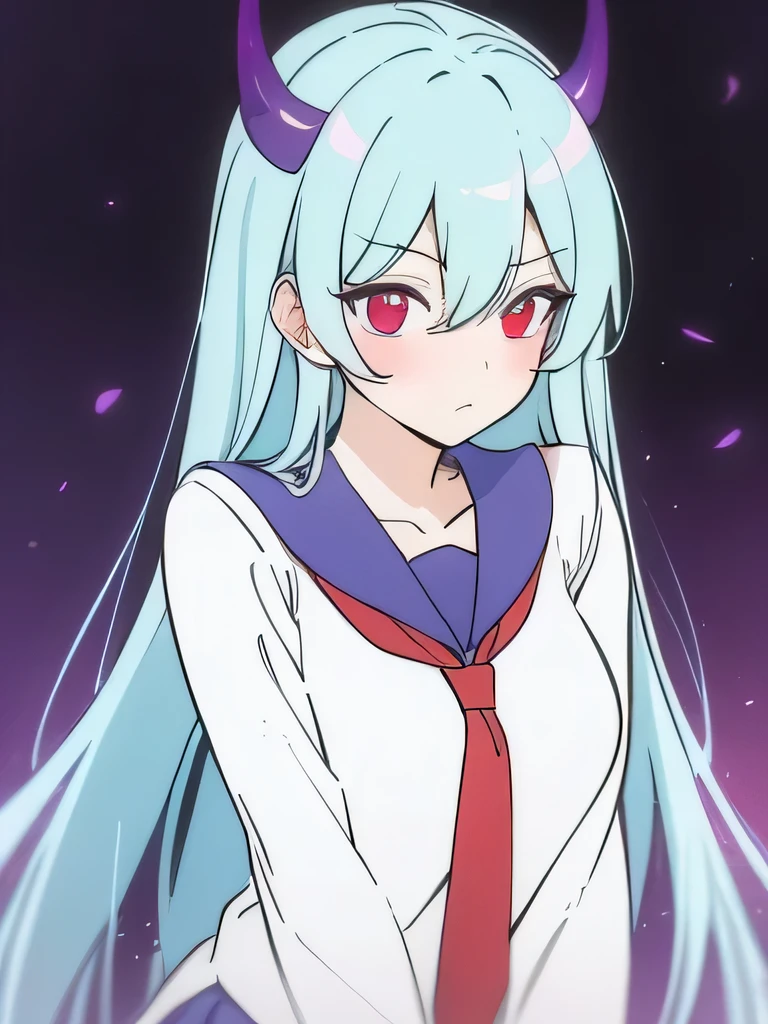 masterpiece，best quality，1 girl，Red Eyes，cyan hair，Banya，end，Purple corners smooth，White school uniform