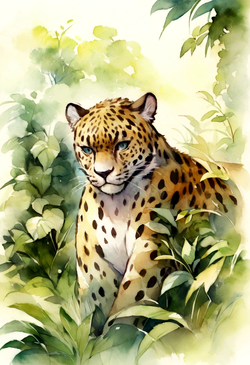jaguar; watercolor; expressionistic; animal; jungle; quality; smile