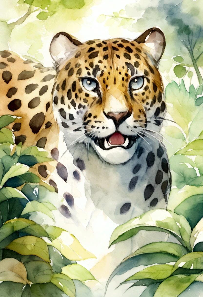 jaguar; watercolor; expressionistic; animal; jungle; quality; smile