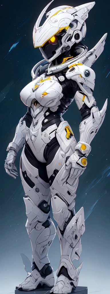 (highest quality,4K,8k,High resolution,masterpiece:1.2),ultra-detaileded, womanレンジャー, White suit, Tyrannosaurus Head for Helmet, Asymmetrical suit, A yellow claw-shaped emblem on the left side of the suit. High resolution, 8k, Absurd, Cinestill 800, Sharp focus, addition_detailed:2, (alone, woman)