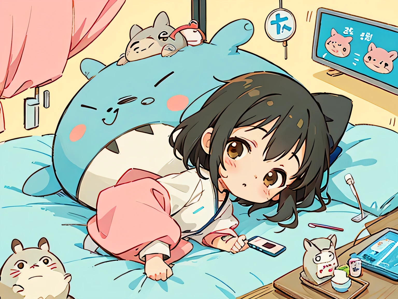 Hayao Mayazaki style, Kawaii Design, The most beautiful girl of all time、Chibi, Smartphone Games, totoro, hospital bed
