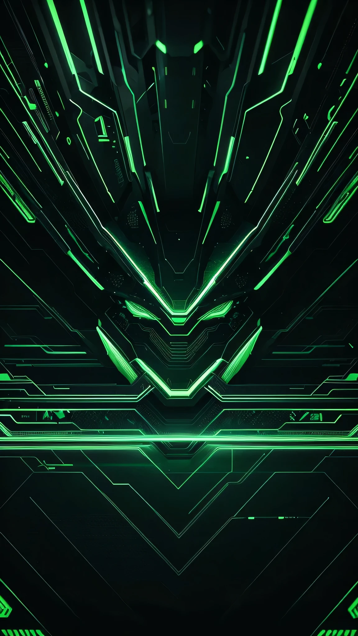 stunning digital art, ethereal green energy, dramatic black background, intricate neon lines, cyberpunk aesthetic, abstract digital composition, futuristic technology, glowing green particles, stunning lighting effects, experimental digital art