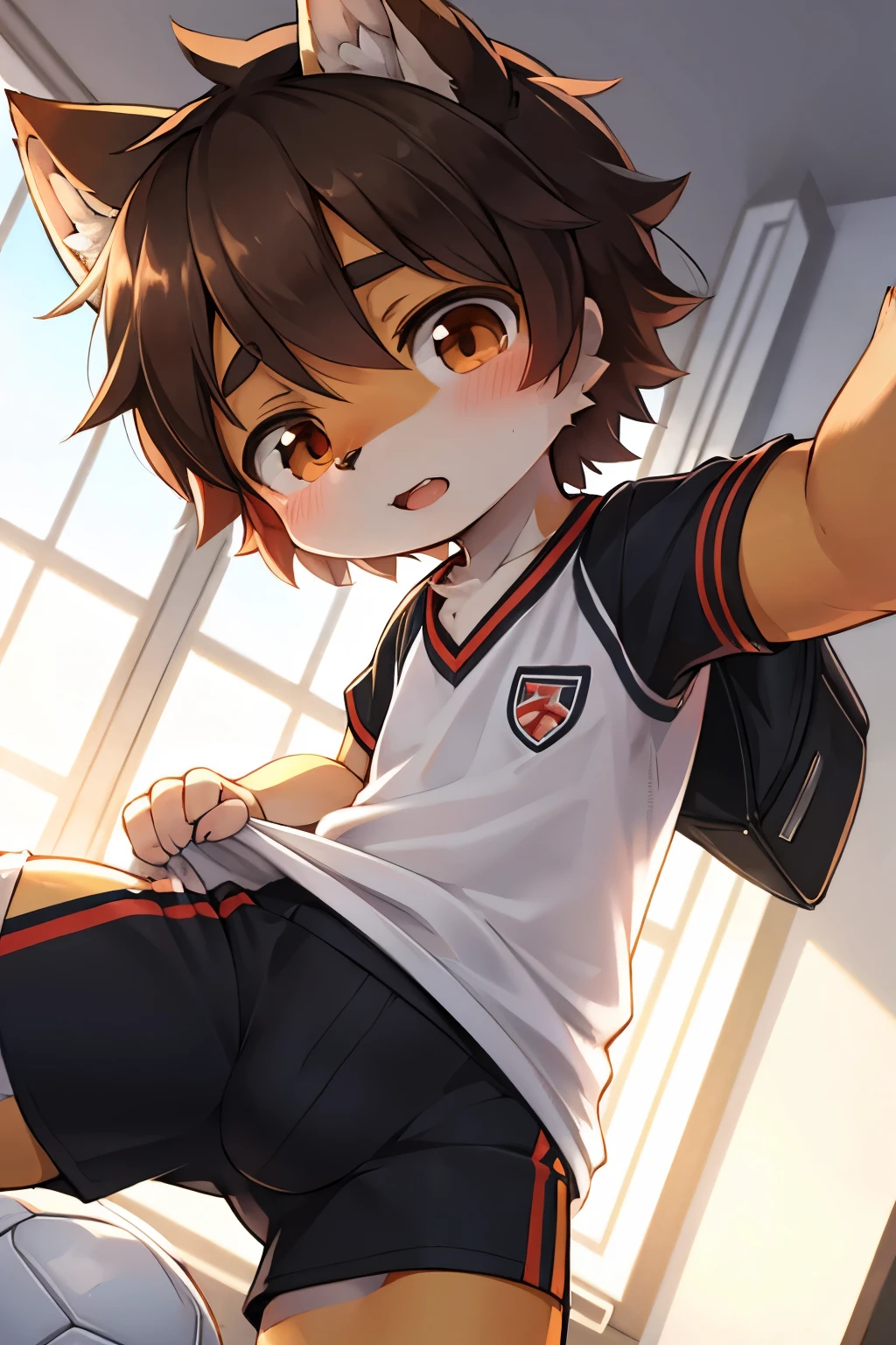 Kemoshota student, dynamic angle, bottomless, soccer boy