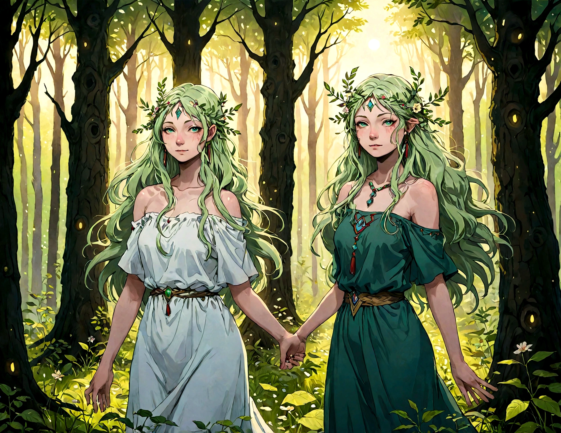 Tree spirits, forest guardians, middle-aged people,