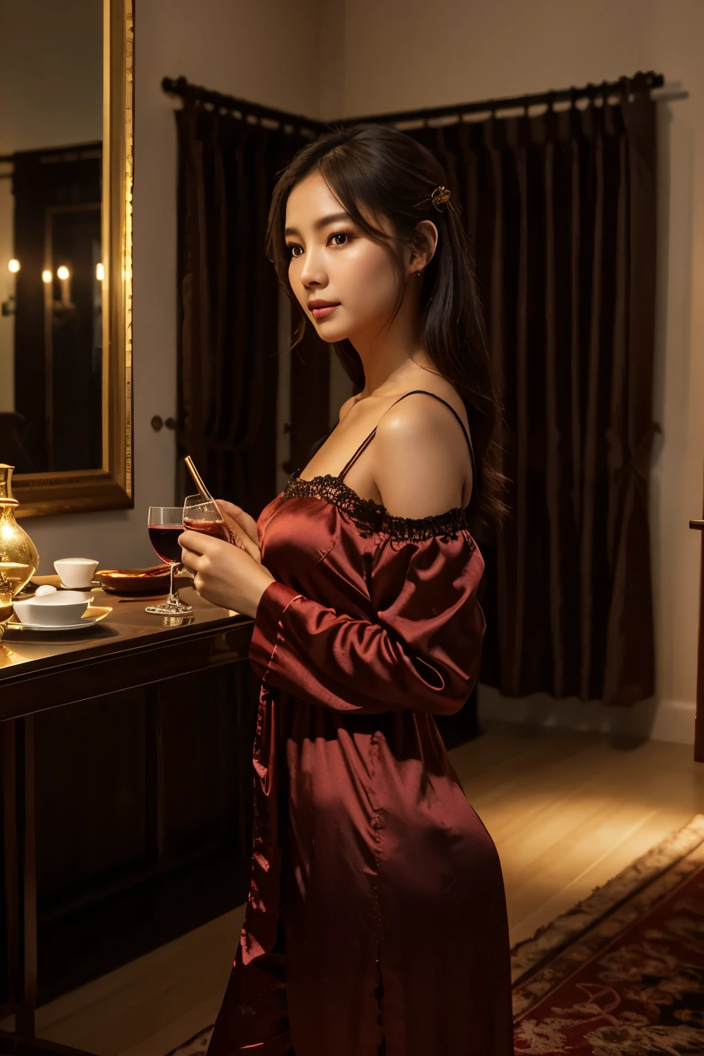 woman romantic dinner sexy figure pentyhose