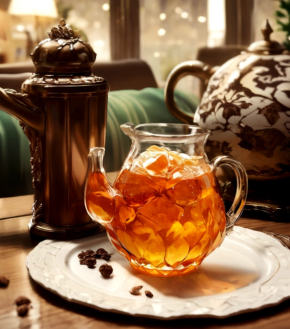 There is a drink in a teapot on the table,Drink Photography,Drink photos,High quality beverage photography