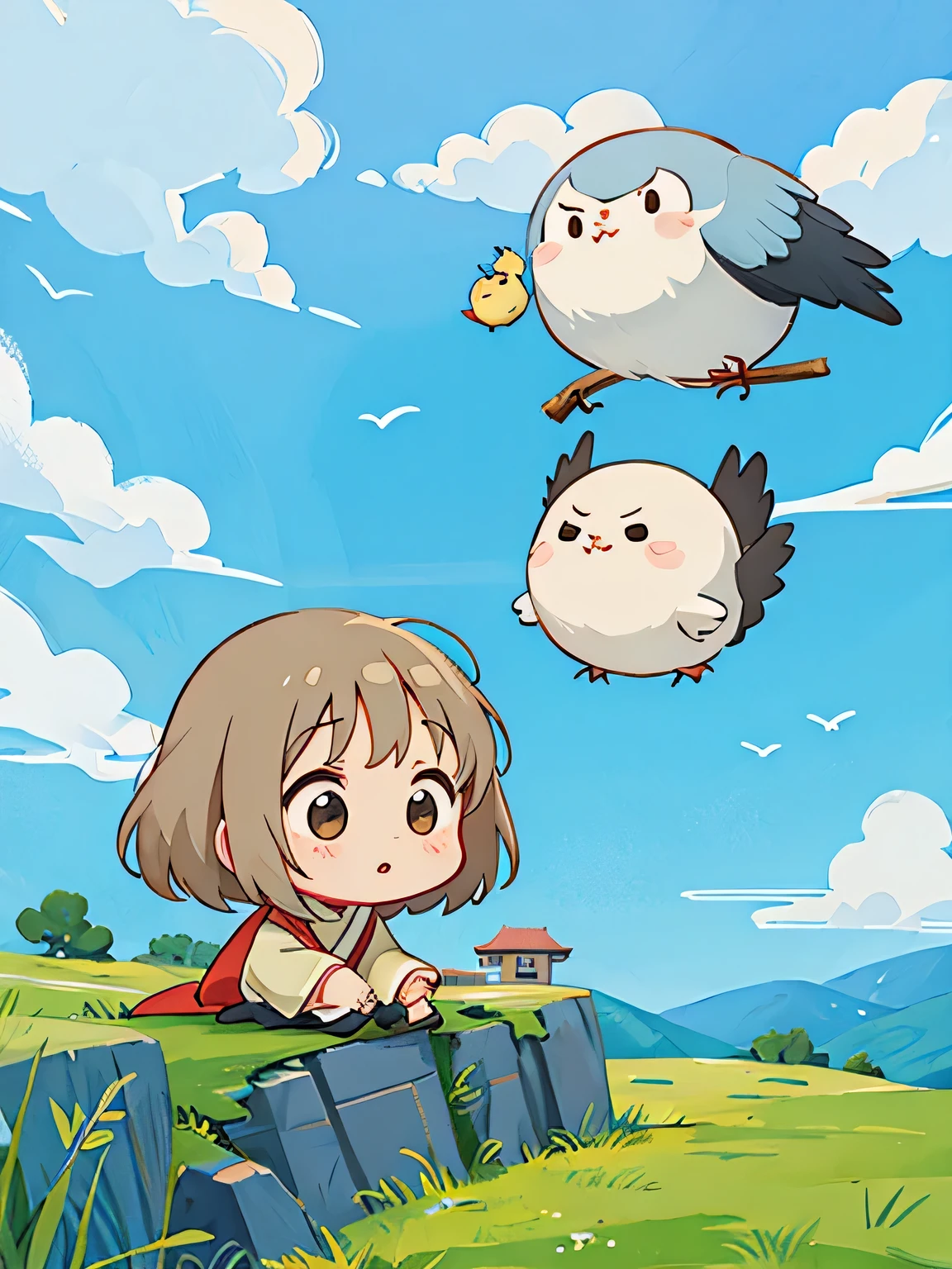 Hayao Miyazaki、Kawaii Design, most beautiful girl ever、Chibi, birdie、High walls