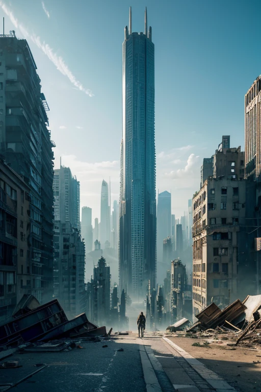 highest quality、A ruined futuristic city、dim、Surrealism