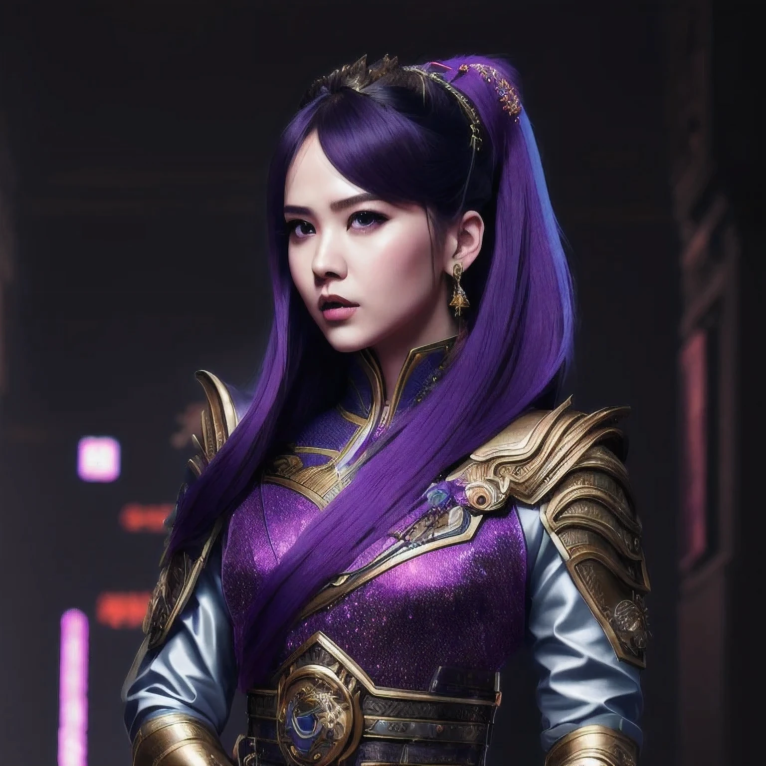 (((Disgusted look)))there is a 18 years old in a purple dress holding a dragon, wlop and ross tran, ross tran 8 k, fantasy art style, chengwei pan on artstation, a beautiful fantasy empress, ross tran and wlop, ruan jia and artgerm, the dragon girl portrait, ig model | artgerm, artgerm and ruan jia，beautiful 1girl bangs blue eyes closed mouth ear piercing earrings grey background hair ornament jewelry lips looking at viewer military military uniform nose piercing portrait realistic short hair simple background solo upper body