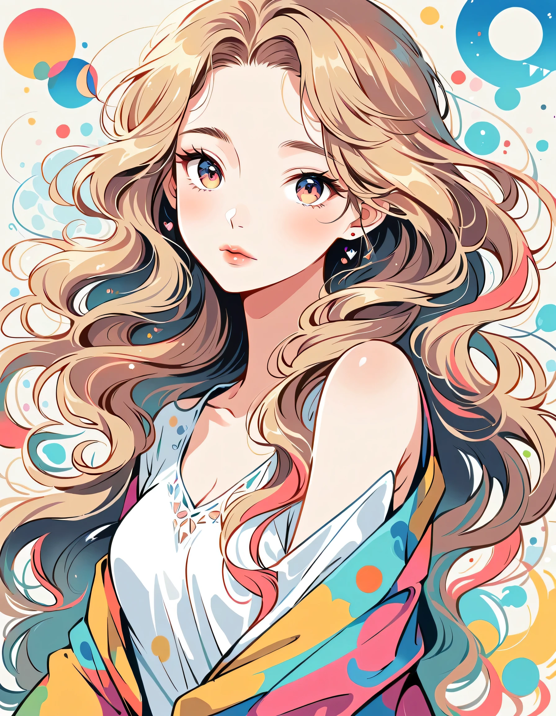 Takashi Murakami style、The most beautiful girl of all time、Lips in Love、Colorful flowers、Simple line initials、Abstract art、Urban Background,