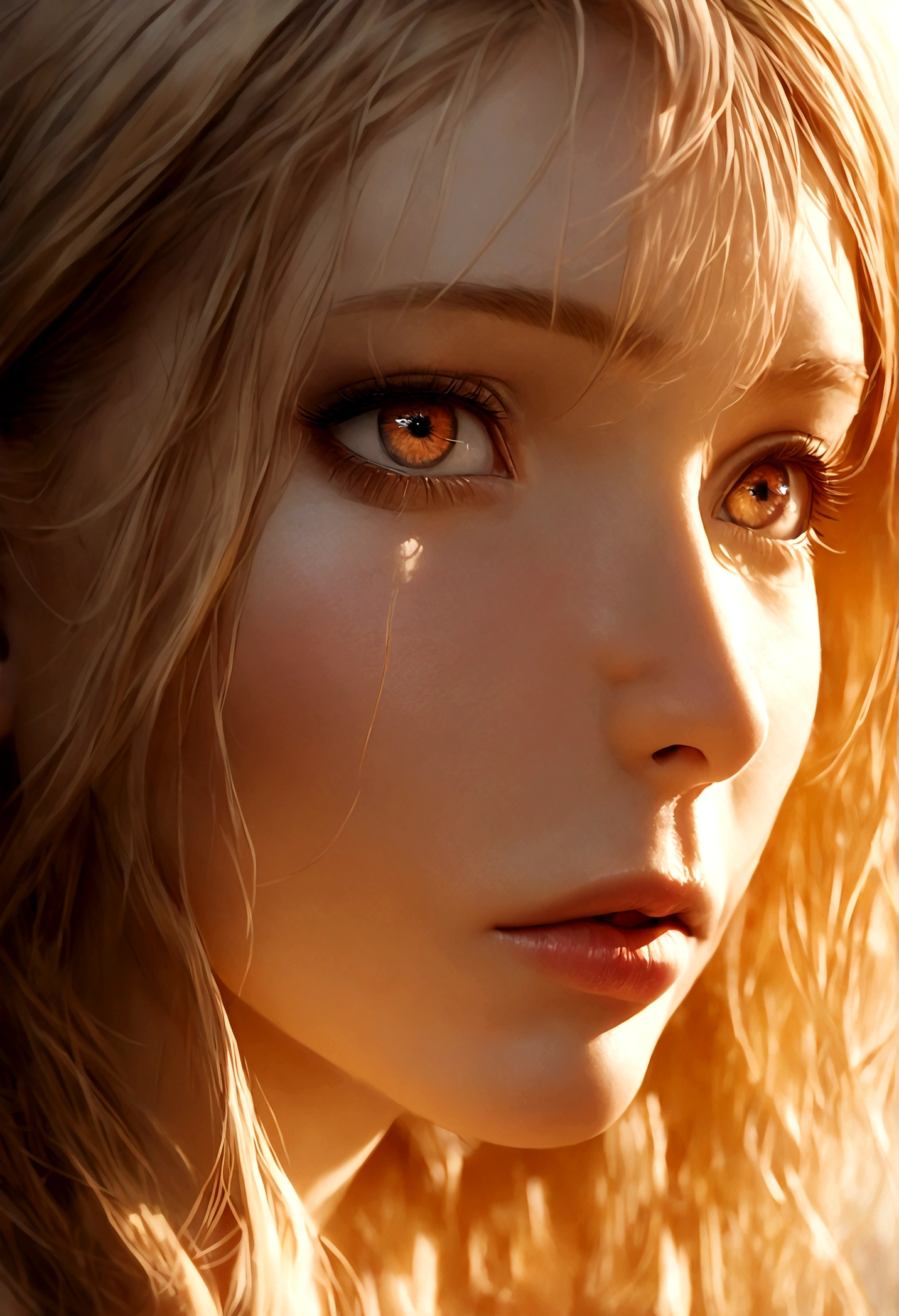 blond hair, beautiful detailed eyes, beautiful detailed lips, extremely detailed eyes and face, long eyelashes, high quality, photorealistic, 8k, hyperrealistic, beautiful woman, elegant, serene expression, soft lighting, warm color palette, cinematic, art photography