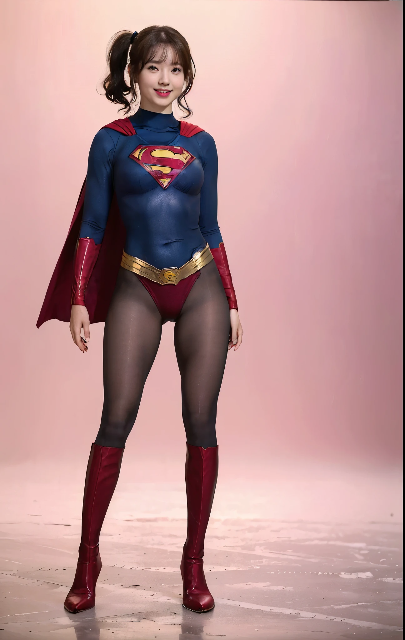 No background、(((Beautiful legs in black tights.)))、(((Legally express the beauty of your smile)))、((((Make the most of your original images)))、(((体にぴったりフィットするSupergirl Costume)))、(((Supergirl Costume)))、(((Beautiful twin tail hairstyle)))、(((She is winking cutely.)))、(((Please wear black tights....、Wear red boots)))、((Best image quality、8k))、((highest quality、8k、masterpiece:1.3))、(((Preserve background )))、Sharp focus:1.2、Beautiful woman with perfect figure:1.4、Slim Abs:1.2、Wet body:1.5、Highly detailed face and skin texture、8k