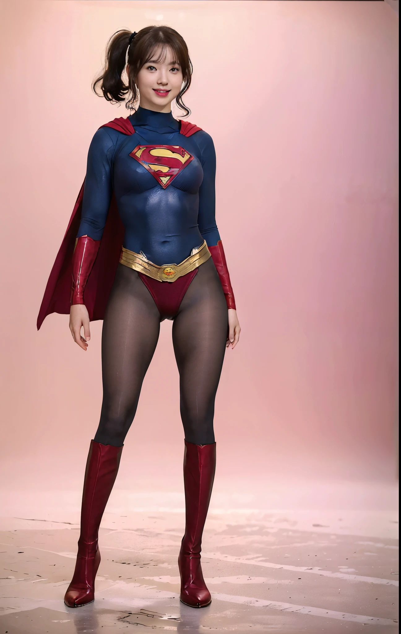 No background、(((Beautiful legs in black tights.)))、(((Legally express the beauty of your smile)))、((((Make the most of your original images)))、(((体にぴったりフィットするSupergirl Costume)))、(((Supergirl Costume)))、(((Beautiful twin tail hairstyle)))、(((She is winking cutely.)))、(((Please wear black tights....、Wear red boots)))、((Best image quality、8k))、((highest quality、8k、masterpiece:1.3))、(((Preserve background )))、Sharp focus:1.2、Beautiful woman with perfect figure:1.4、Slim Abs:1.2、Wet body:1.5、Highly detailed face and skin texture、8k