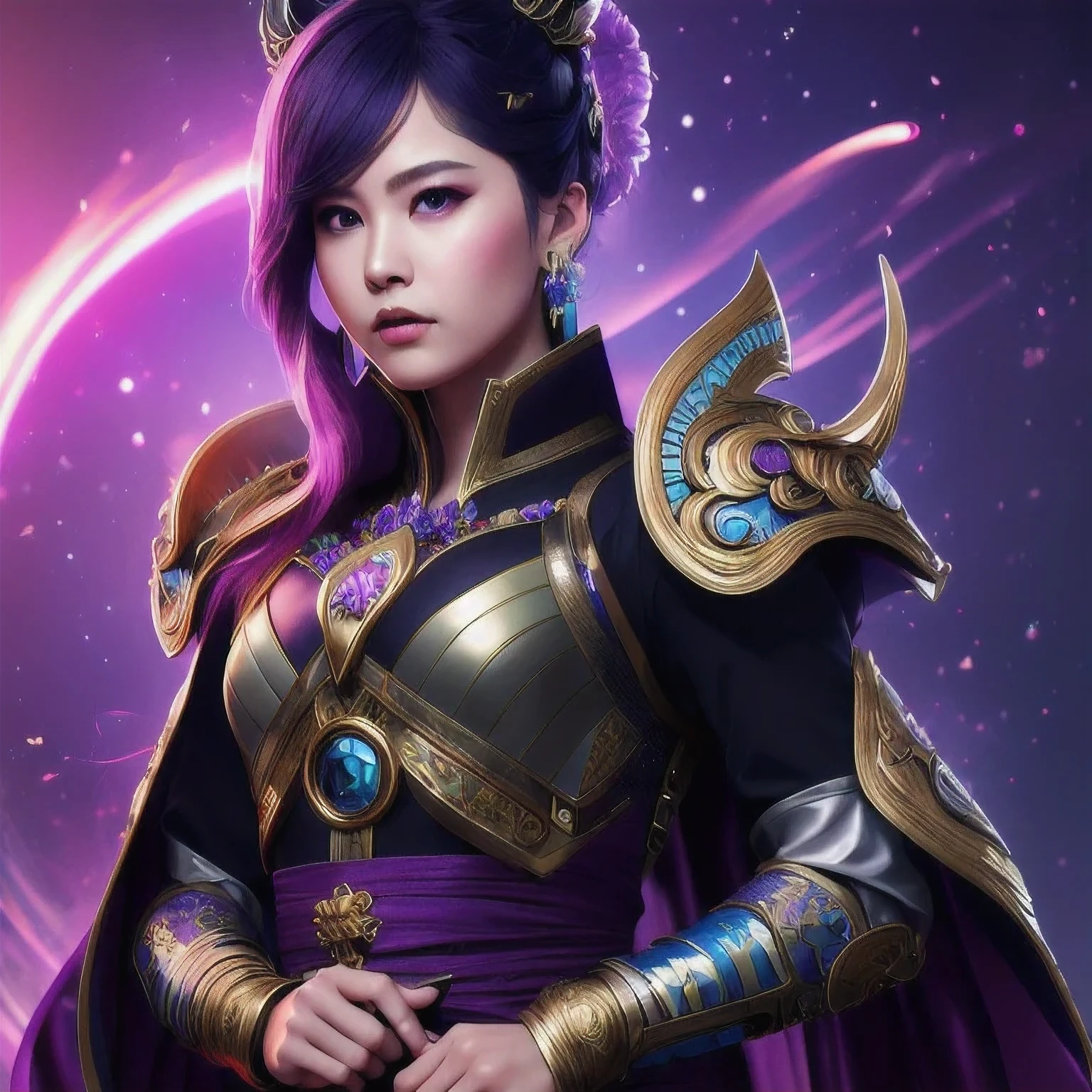 (((Disgusted look)))there is a 18 years old in a purple dress holding a dragon, wlop and ross tran, ross tran 8 k, fantasy art style, chengwei pan on artstation, a beautiful fantasy empress, ross tran and wlop, ruan jia and artgerm, the dragon girl portrait, ig model | artgerm, artgerm and ruan jia，beautiful 1girl bangs blue eyes closed mouth ear piercing earrings grey background hair ornament jewelry lips looking at viewer military military uniform nose piercing portrait realistic short hair simple background solo upper body