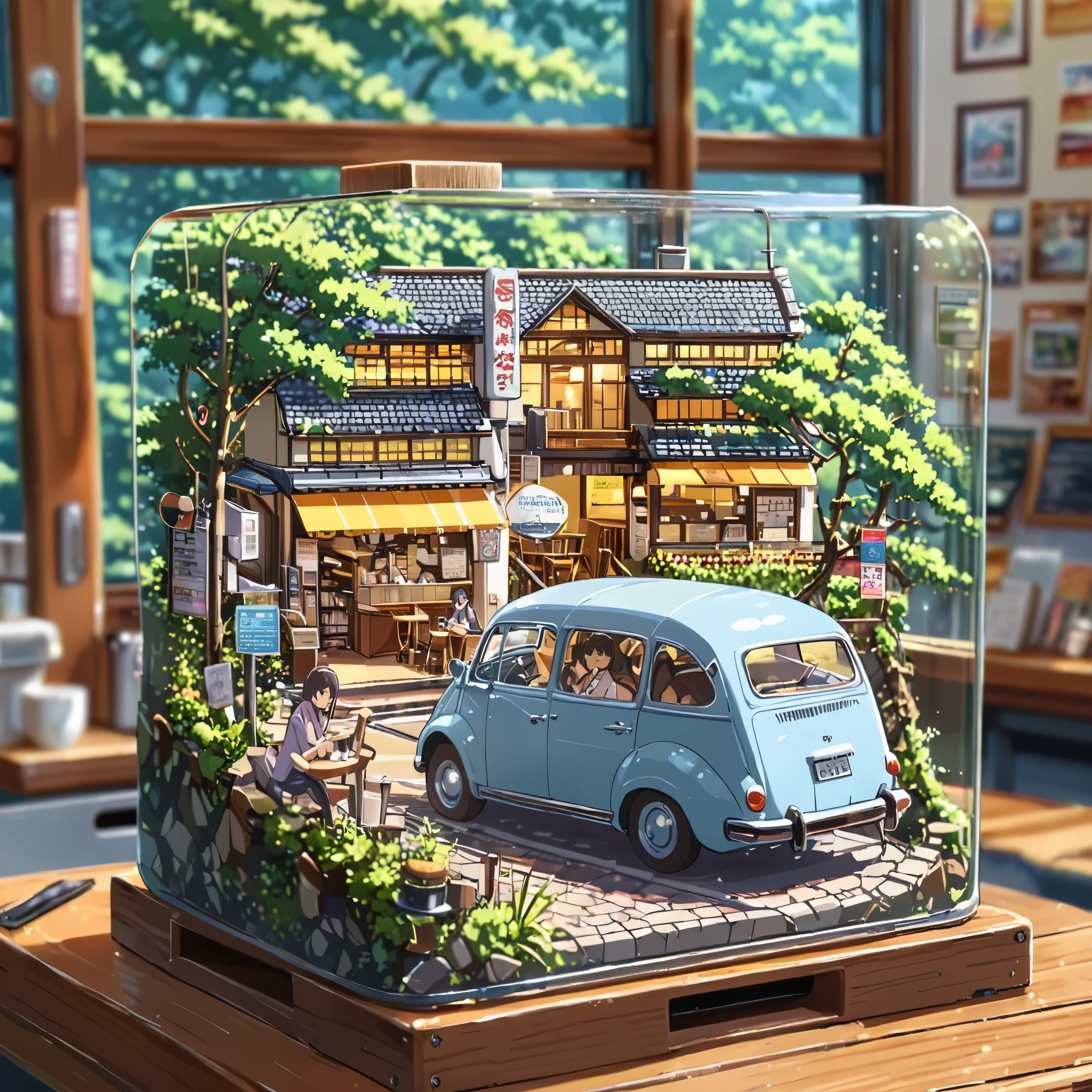 ((anime:1.4,illustration)),(masterpiece, top quality, best quality),(ultra-detailed, absolutely resolution),((16k, high res)).,((tilt-shift photography)), (((cafe in side of bus))), ((anime:1.4,illustration)),(masterpiece, top quality, best quality),(ultra-detailed, absolutely resolution),((16k, high res)). BREAK {lofi art, style of Laurie Greasley, style of Makoto Shinkai, anime aesthetic}, BREAK { (produces images with information than 40 million pixels with cinematic-like detailed textures shot on a Sony SLR).}