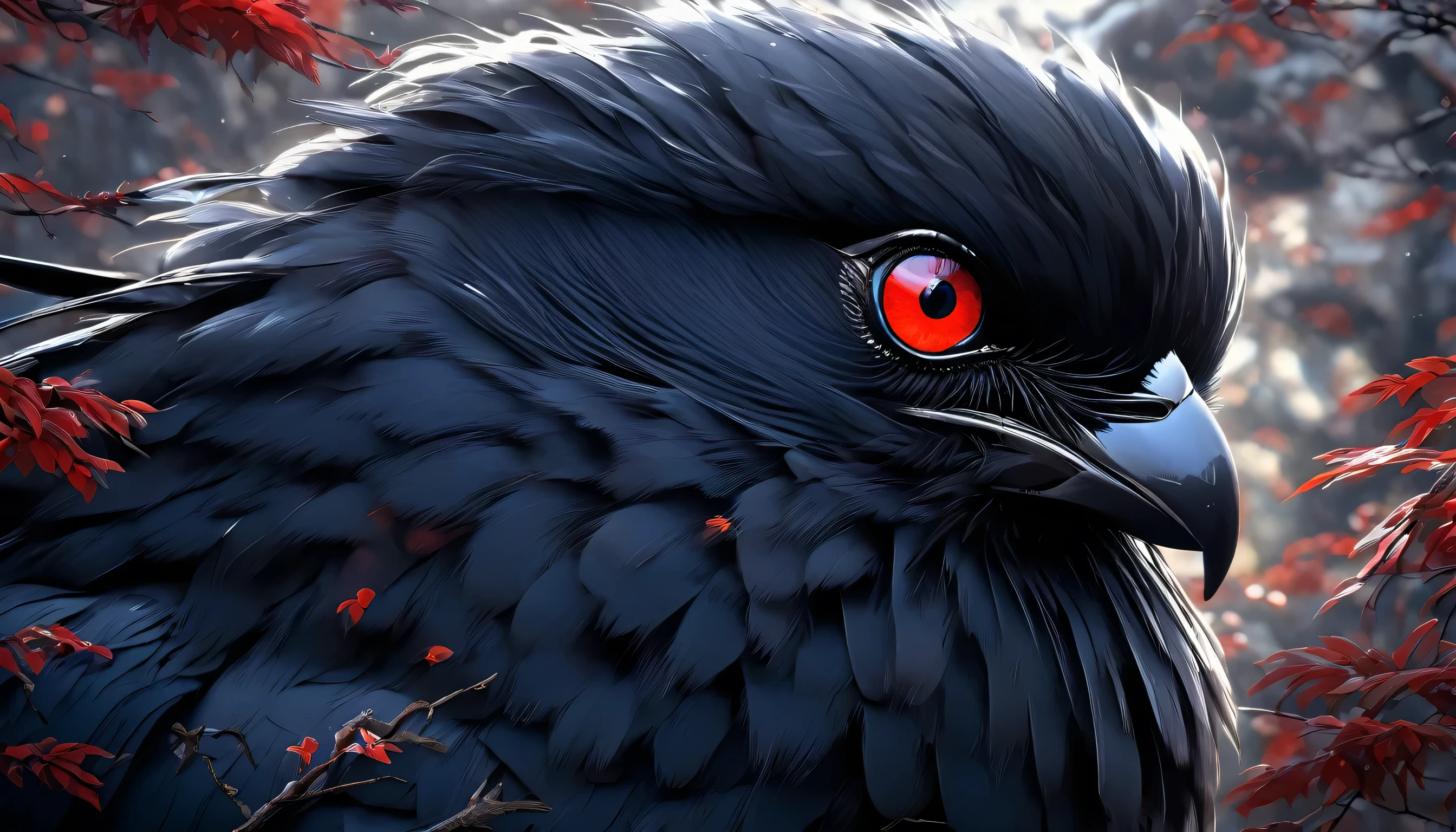 anime, a bird with a red eye and a black beak, 4k detailed digital art, 4k highly detailed digital art, 8k high quality detailed art, 8k stunning artwork, epic fantasy art style, epic fantasy digital art style, 4k detailed art, anime epic artwork, detailed digital anime art, birds f cgsociety, anime art wallpaper 4 k