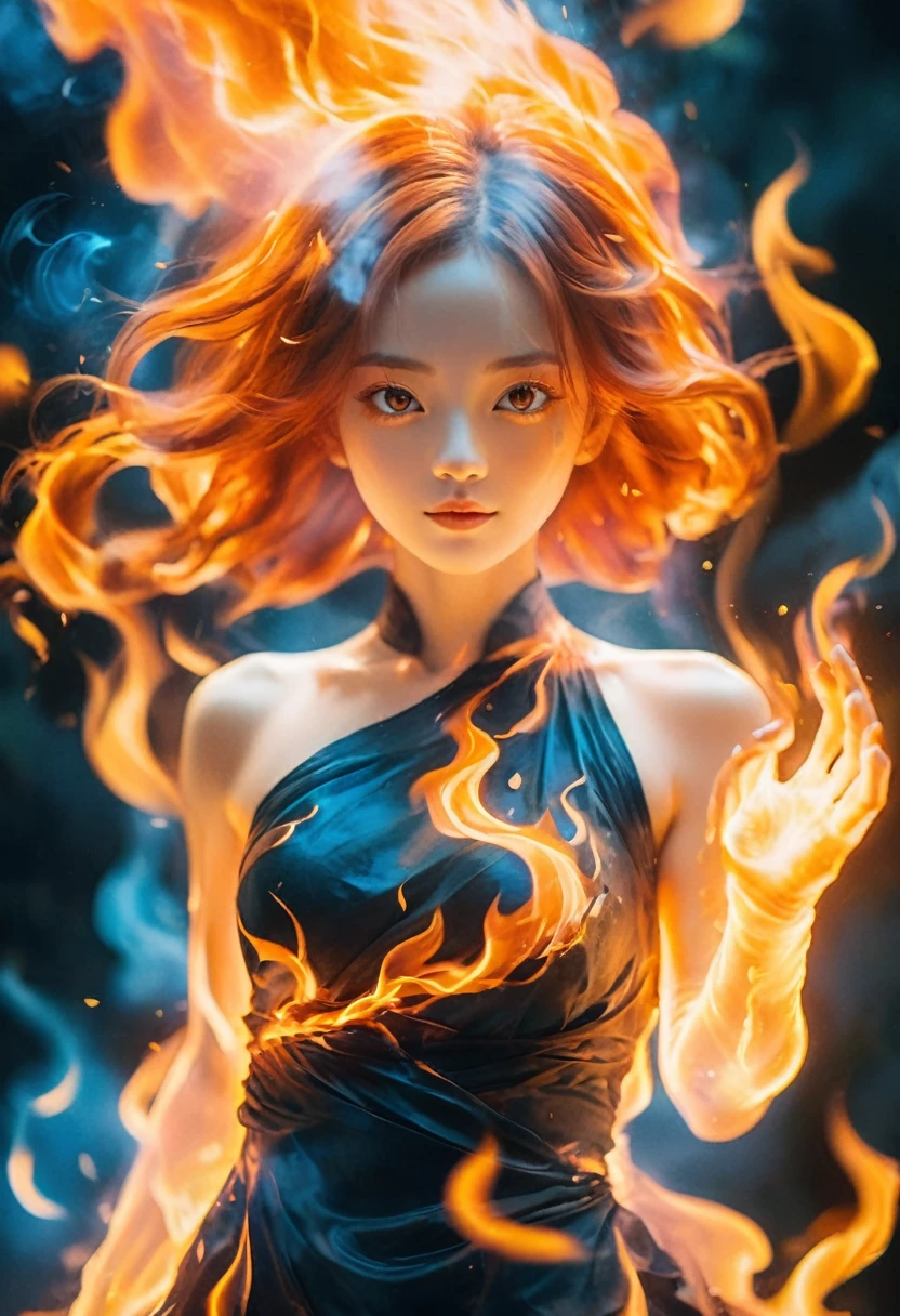 (Fire Element:1.1),由Fire Element組成,(1 busty girl:1.2),on fire,transparency,fiery,(Molten Rock),Flame skin,Flame print,fiery hair,smokes,cloud,Lop Nur,,a girl wrapped in flames, The flames rise and sparkle,burning hands,translucent glow,