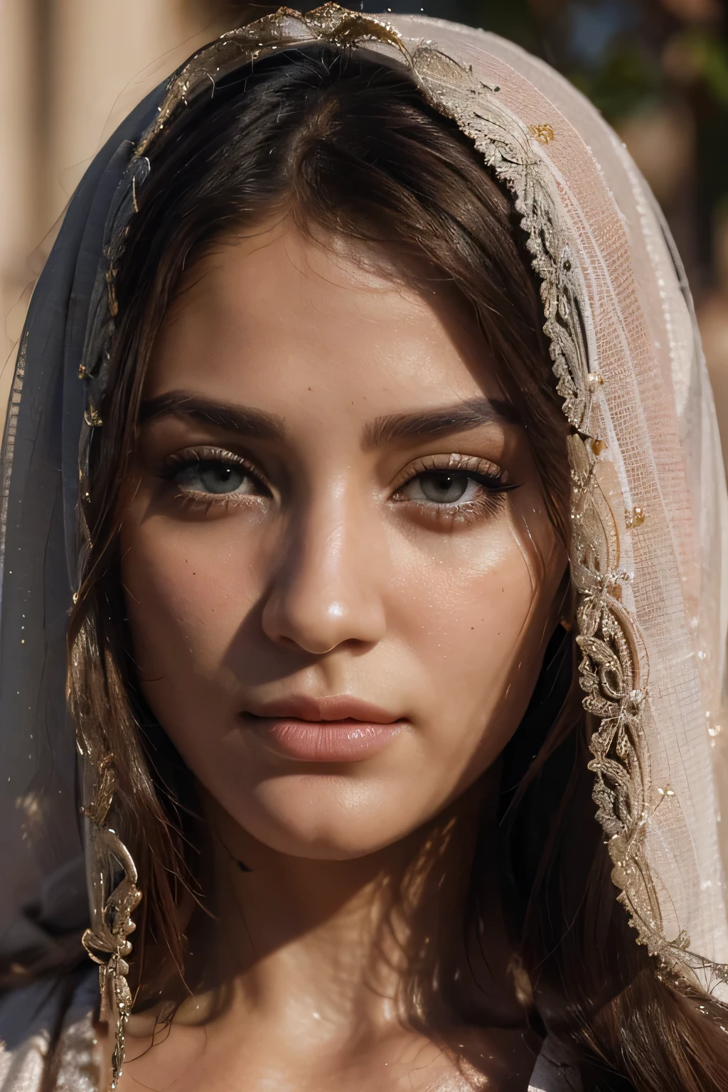 (ultra-Realistic),(Realistic:1.37),(Best quality,high resolution:1.2),couleurs vives,detailed facial features,beaux yeux,beau visage,Focused gaze,peau caramel,veiled muslim woman,fille d'une vingtaine d'years,Soft light,Photographie de portrait