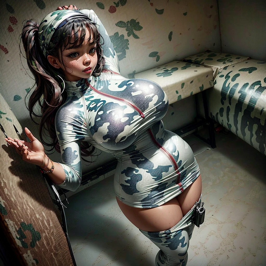 woman wearing ((1 large camo) printed white onepiece) swimsuits, giga_busty