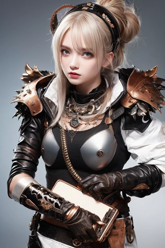 サイバーpunk、woman、wild、black、erotic、sexy、Metal、silvery white、Brown、copper、armor、Have、goggles、punk