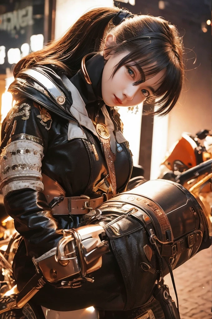 サイバーpunk、woman、wild、black、erotic、sexy、Metal、silvery white、Brown、copper、armor、Have、goggles、punk