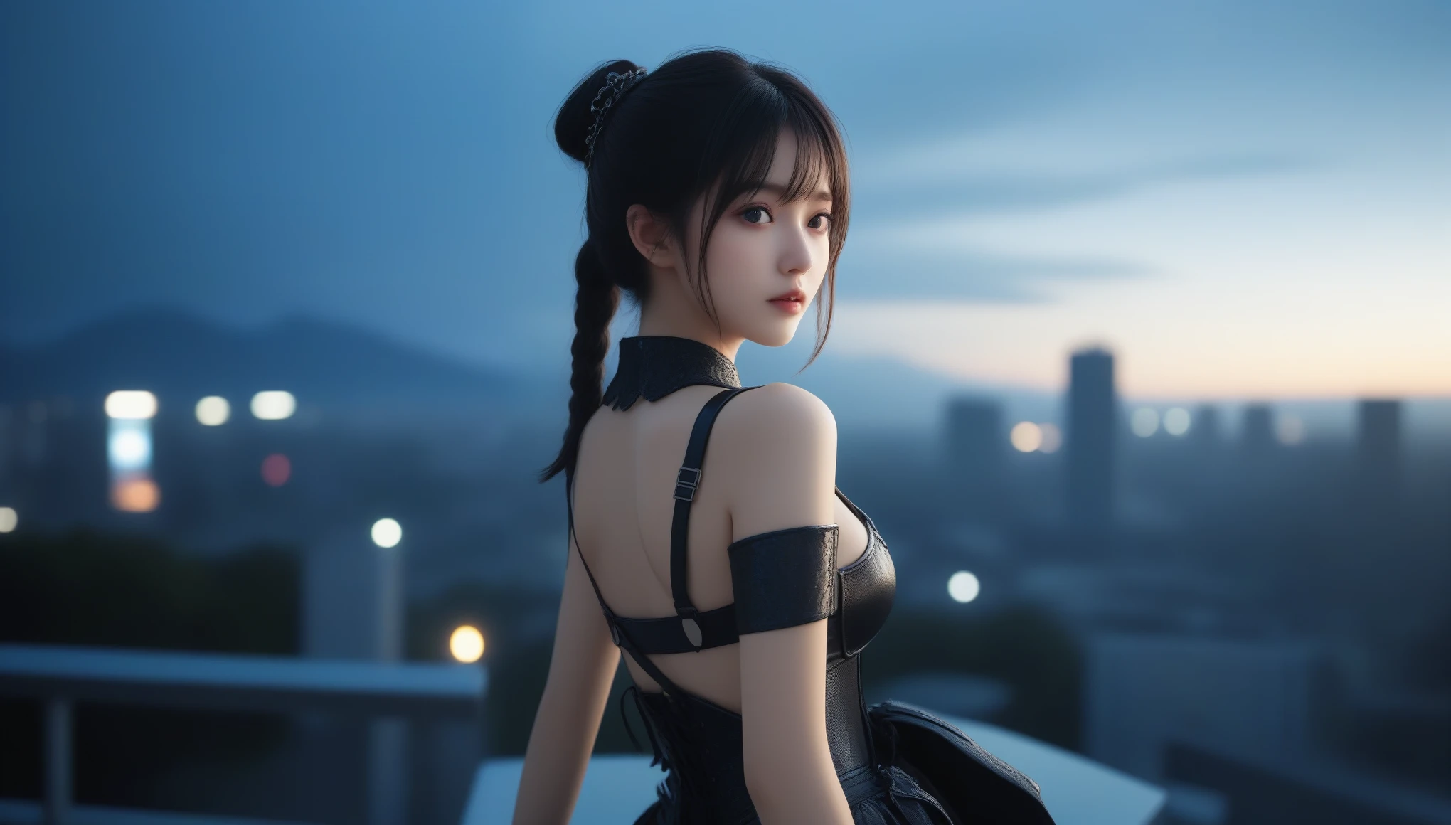 8k, Ultra-high resolution, highest quality, masterpiece, 三分割法によるphotograph,Surreal, photograph, 1 girl, (16 years old:1.3), pretty girl, Cute Face, Beautiful eyes in every detail, 細かくdetailedに,masterpiece,, One Girl:1.2, Japan Female Announcer,Cinematic Color Grading Film, dramatic scene, photograph撮影, kuru, artwork, Ultra Grande Angular, walking on the サイバーパンク cityscapes, photographウルトラフィナ, (Cyborg Arm:1.3), ( Leather lace-up corset and panties、garter belt,Shiny黒いシルクストッキング),((Bondage and Gothic Lolita)) ,Center of chest, Better Quality, Ultra-high resolution, Realistic, Volumetric Light, so beautiful, Half Body, Delicate face, Bright eyes, kuru photo, 1 girl, alone, 1 girl, (Herringbone top:1.3), (technology), technology do futuro, Future Scholars, Hologram Augmented Reality, (非常にdetailedな CG 8k ユニティの壁紙), 世界で最も美しいartworkの一つ, professional photograph撮影, Art Station Trends, CGsociety Trend, 複雑なdetailed, High detail, Sharp focus, dramatic, Realistic, , Shiny, (mais high quality:1.3), (Sharp focus:1.5), (Realistic:1.3), (非常にdetailedな肌), (detailedな顔), (非常にdetailedな肌:1.2), (Glowing Skin:1.2), Cyborg Arm, (非常にdetailedな肌 textures:1.15), (detailedな顔), (非常にdetailedな肌:1.2), (Glowing Skin:1.15), Shiny,, Cyberpunk Street, (night:1.2), fog, (rain:1.2), film grain, Shiny, Water reflection, Reel mechanism,Bold Pose,Looking at the audience、beauty,Long neck、Laugh a little、Please close your mouth and laugh、(((Ideal body type))),A-cup small breasts :2,、Portraiture:2、Perfect Anatomy、鮮明なdetailed、detailed、Surreal、Light and shadow,Strong light