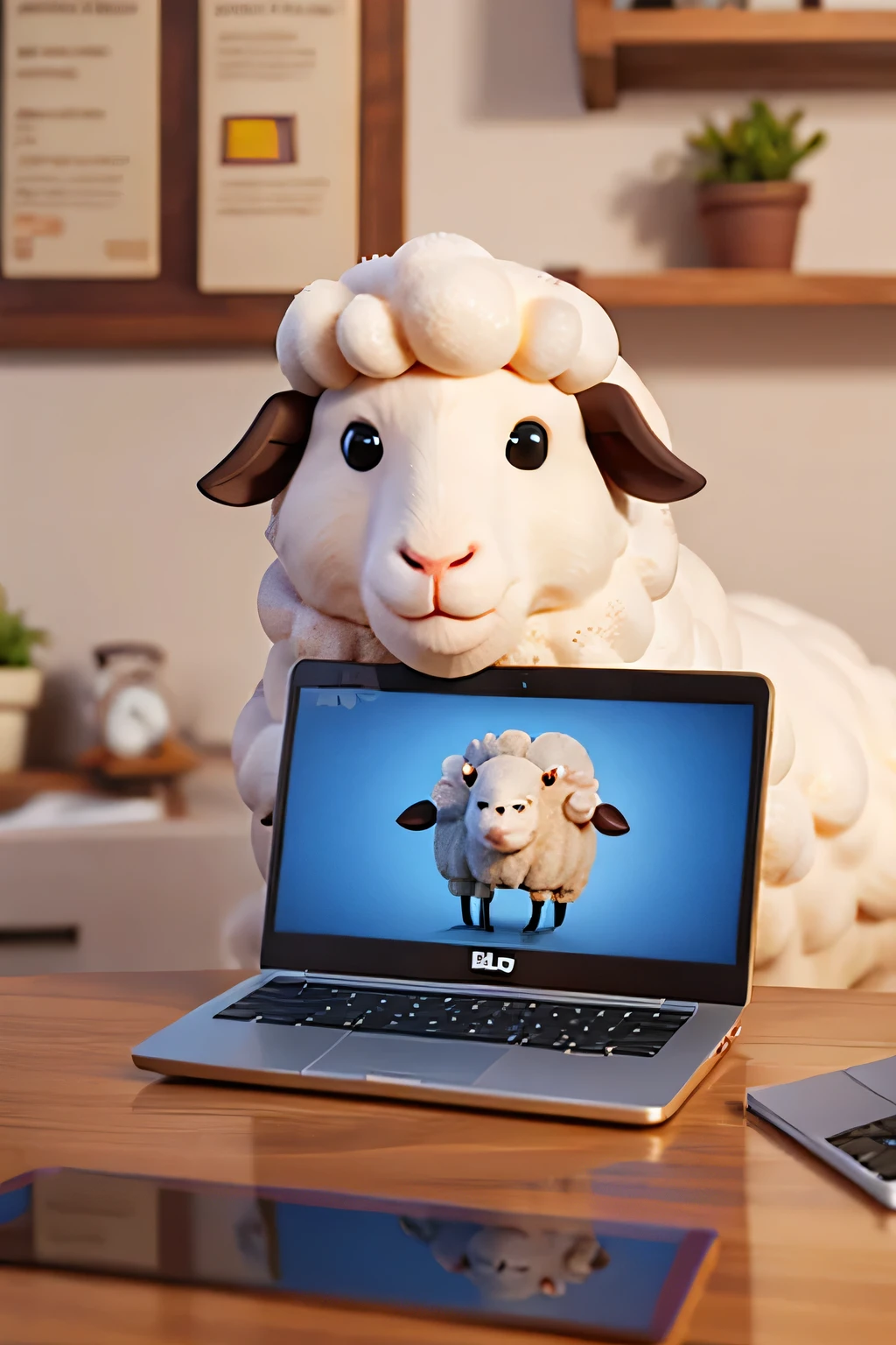 sheep working with a laptop