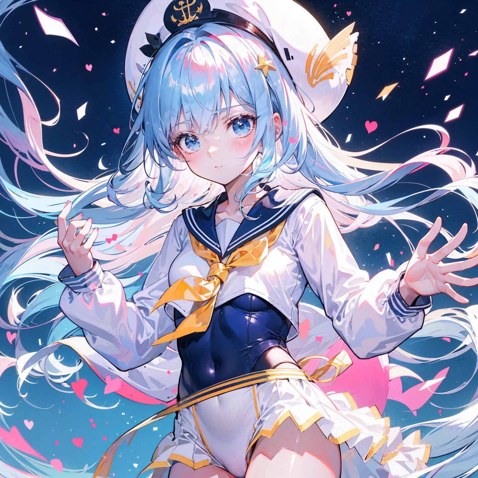 Light blue　Long Hair　In addition　　Sailor　leotard　beautiful girl　thin　Embarrassing　blush　Long Hair　On top of that　Magical girl　Sailor　leotard　beautiful girl　