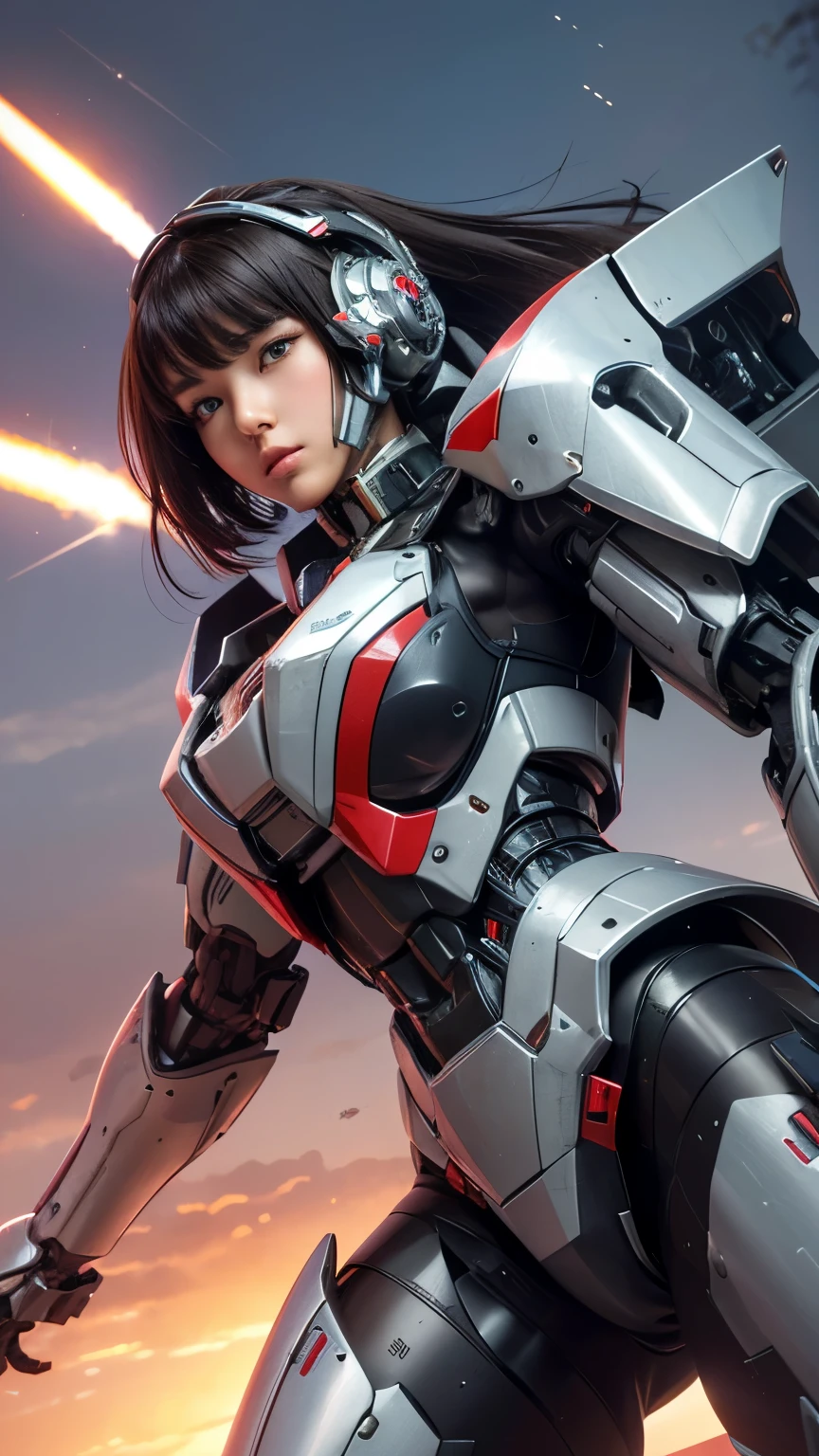 Textured skin, Super Detail, high details, High quality, Best Quality, hight resolution, 1080p, hard disk, Beautiful,(Gundam),beautiful cyborg woman,Mecha Cyborg Girl,Battle Mode,Girl with a Mecha Body,She wears a futuristic Gundam mecha,Fulll body Shot
