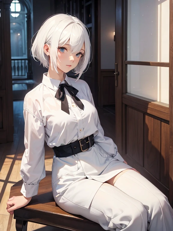 a mature girl, white hair