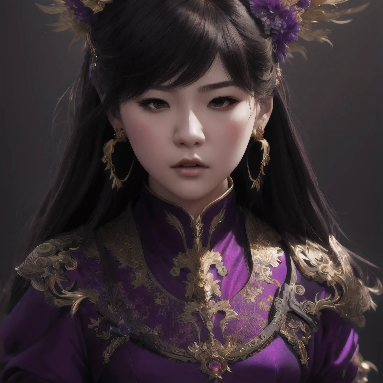 Disgusted Look,((Disgusted Look))there is a 18 years old in a purple dress holding a dragon, wlop and ross tran, ross tran 8 k, fantasy art style, chengwei pan on artstation, a beautiful fantasy empress, ross tran and wlop, ruan jia and artgerm, the dragon girl portrait, ig model | artgerm, artgerm and ruan jia，beautiful
1girl
bangs
深绿 eyes
closed mouth
ear piercing
earrings
grey background
hair ornament
jewelry
lips
looking at viewer
military
military uniform
nose
piercing
portrait
realistic
short hair
simple background
solo
upper body