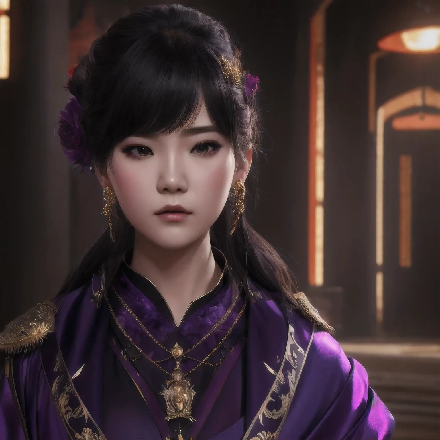 there is a 18 years old in a purple dress holding a dragon, wlop and ross tran, ross tran 8 k, fantasy art style, chengwei pan on artstation, a beautiful fantasy empress, ross tran and wlop, ruan jia and artgerm, the dragon girl portrait, ig model | artgerm, artgerm and ruan jia，beautiful
1girl
bangs
深绿 eyes
closed mouth
ear piercing
earrings
grey background
hair ornament
jewelry
lips
looking at viewer
military
military uniform
nose
piercing
portrait
realistic
short hair
simple background
solo
upper body