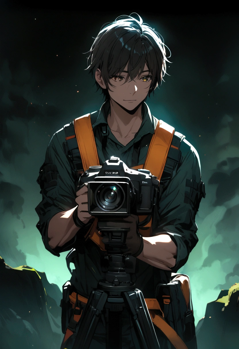 Dark-haired man with professional camera